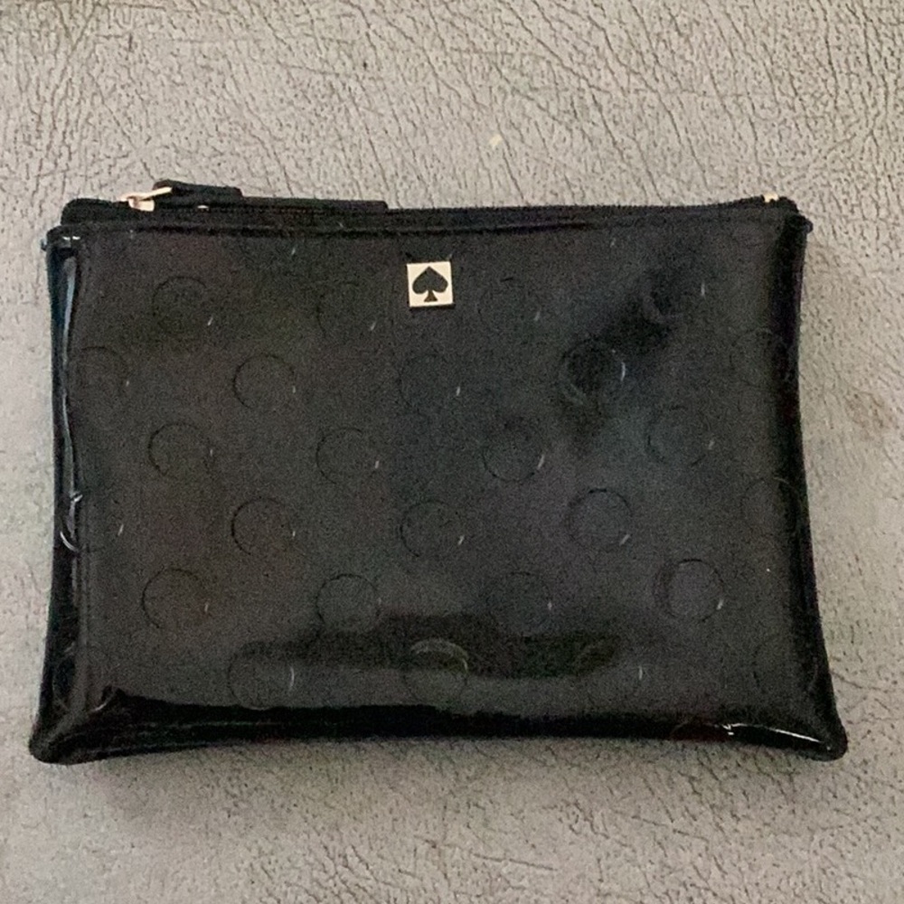 Kate Spade Black Cosmetic Bag with Glossy Finish and Zipper Closure